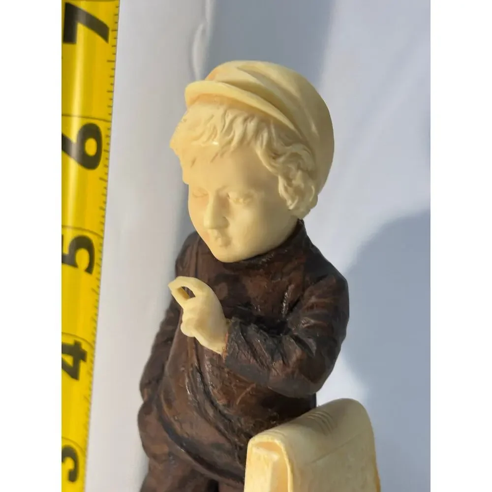 Small Resin and Wood Carved Figure Sculpture Boy w Satchel German?